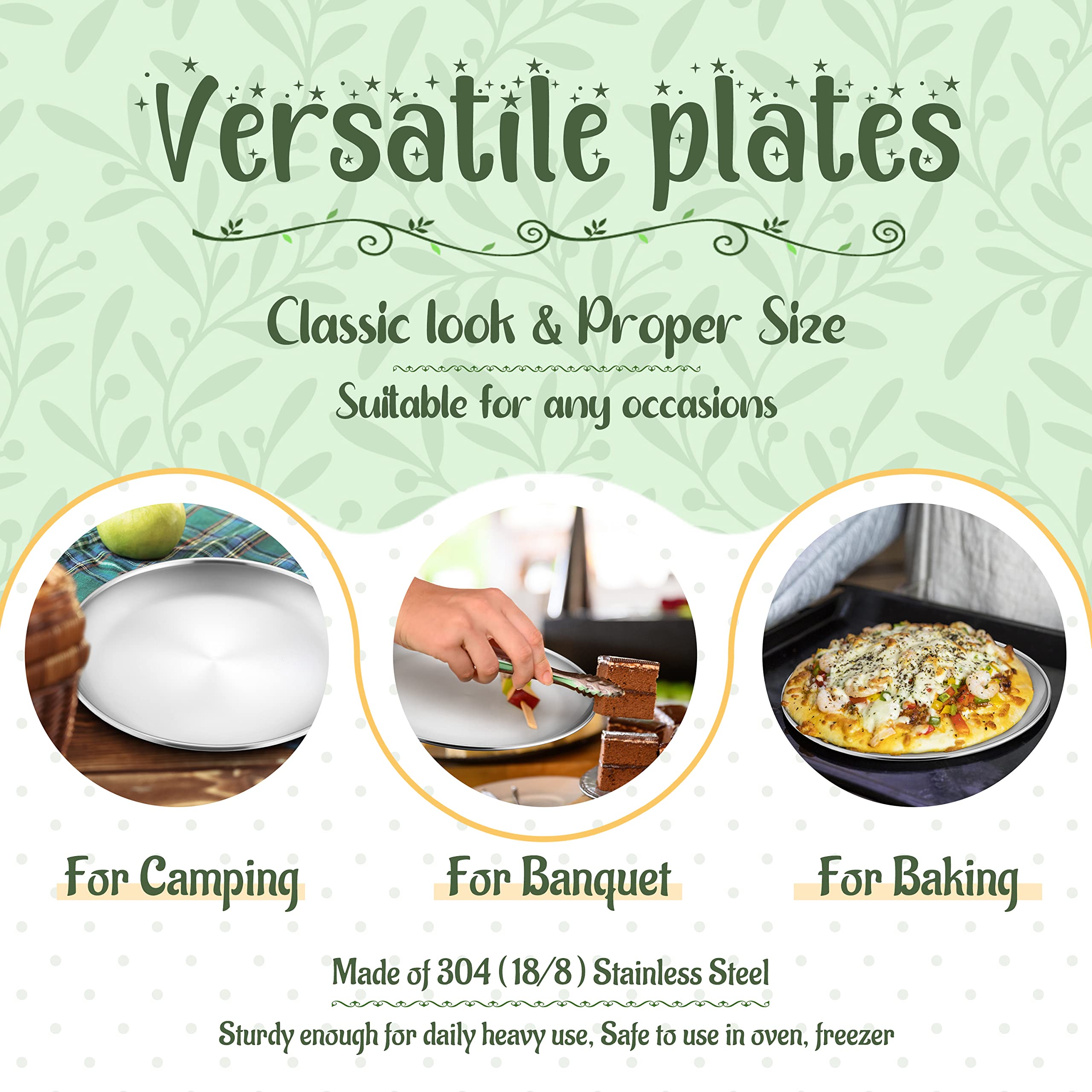 HaWare 4-Piece 18/8 Stainless Steel Plates  Metal 304 Dinner Dishes for Kids Toddlers Children  9 Inch Feeding Serving Camping Plates  Reusable Dinnerware  Shatterproof & Non-toxic  Dishwasher Safe